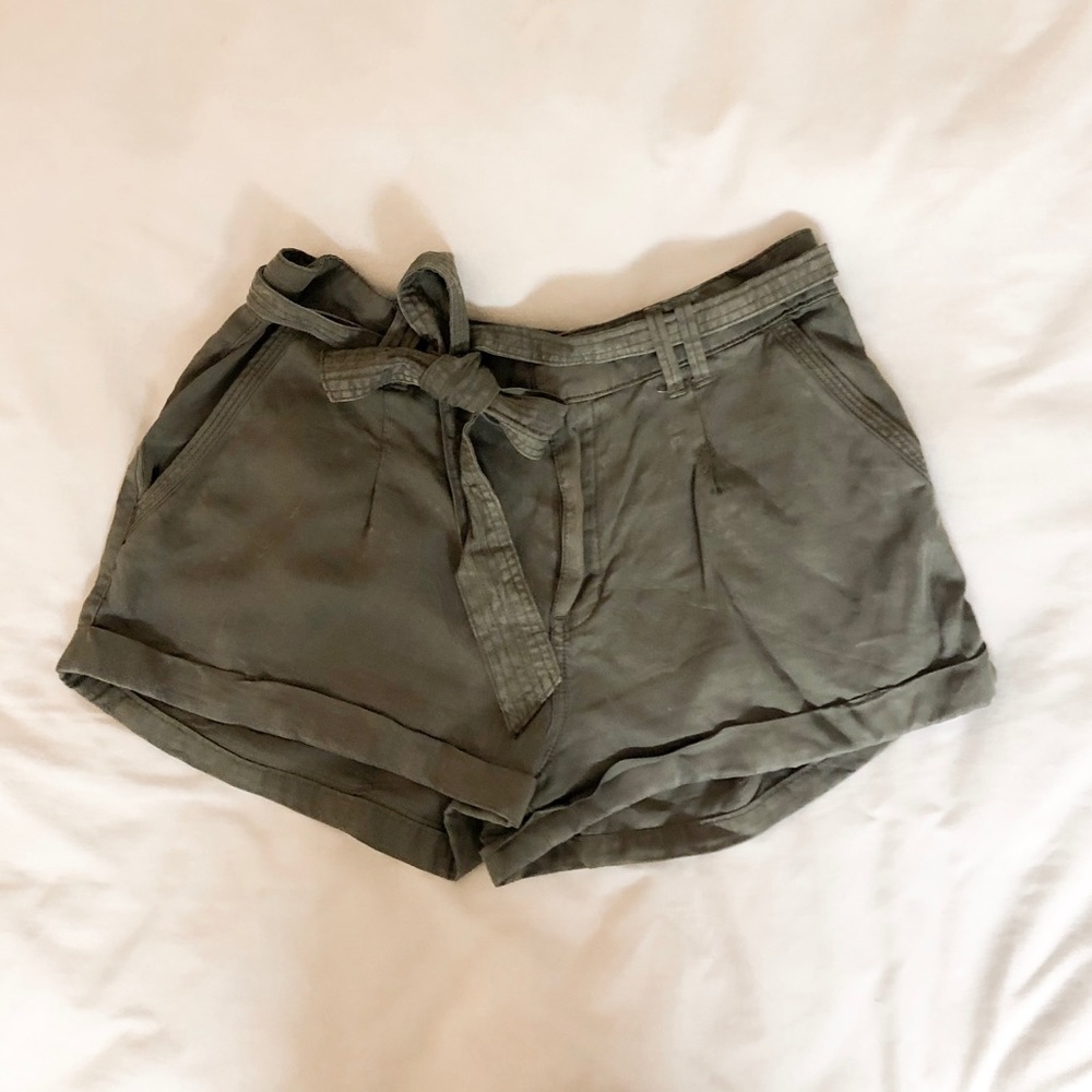 Olive Tie Trouser Shorts